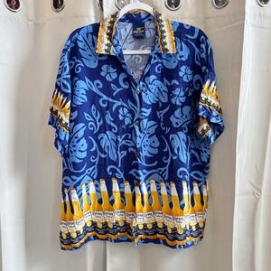 Corona Extra Mens XXL Hawaiian Shirt Blue Floral Beer Bottle Button‎ Up 19956